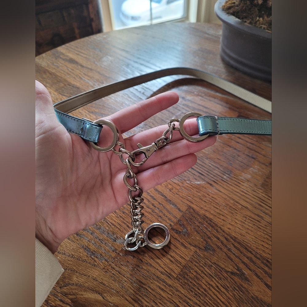 Via Spiga Metallic Blue Leather Belt Size Large